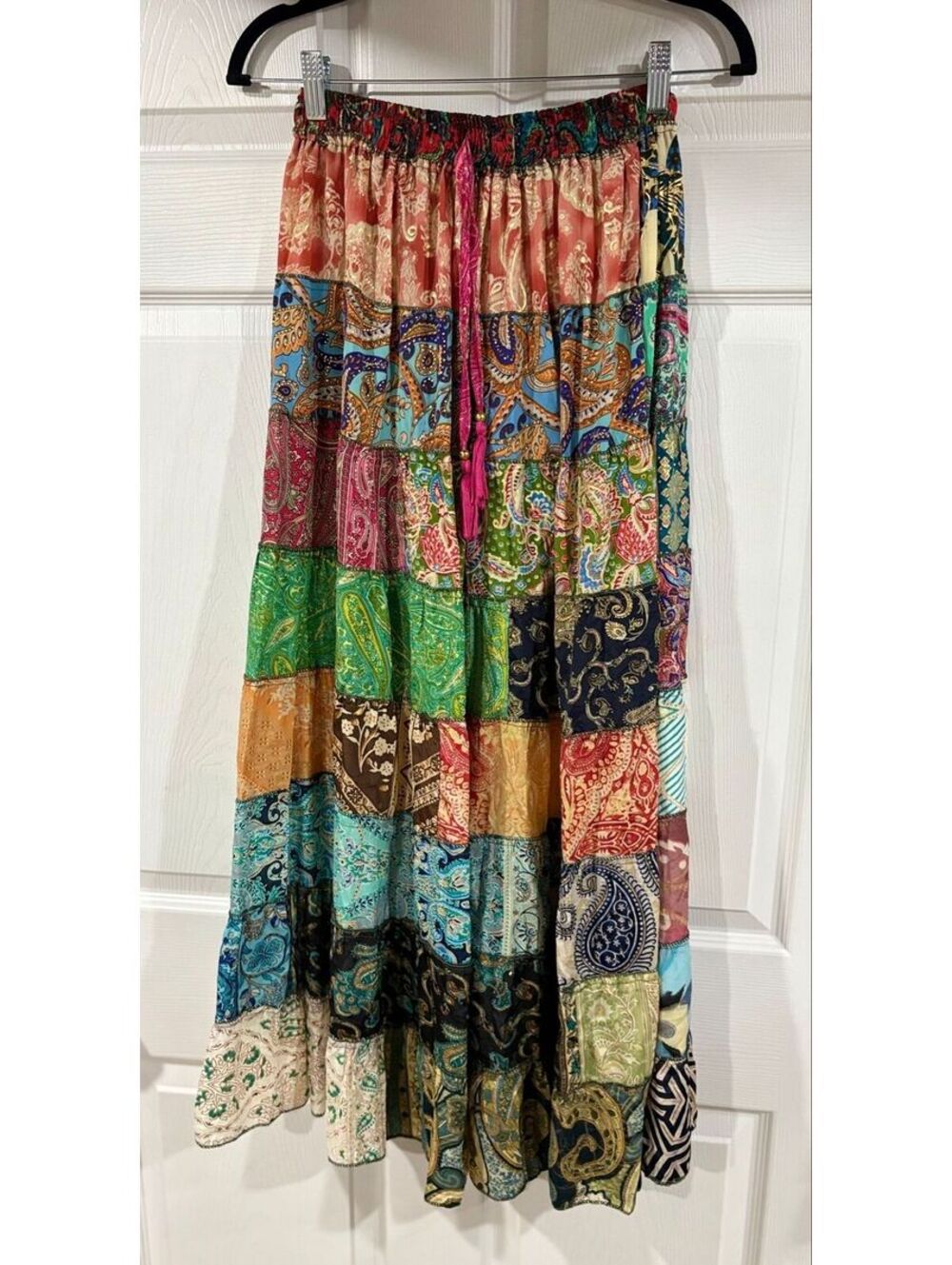 #228  NEW Kantha patchwork skirt. Waist 13”-21”